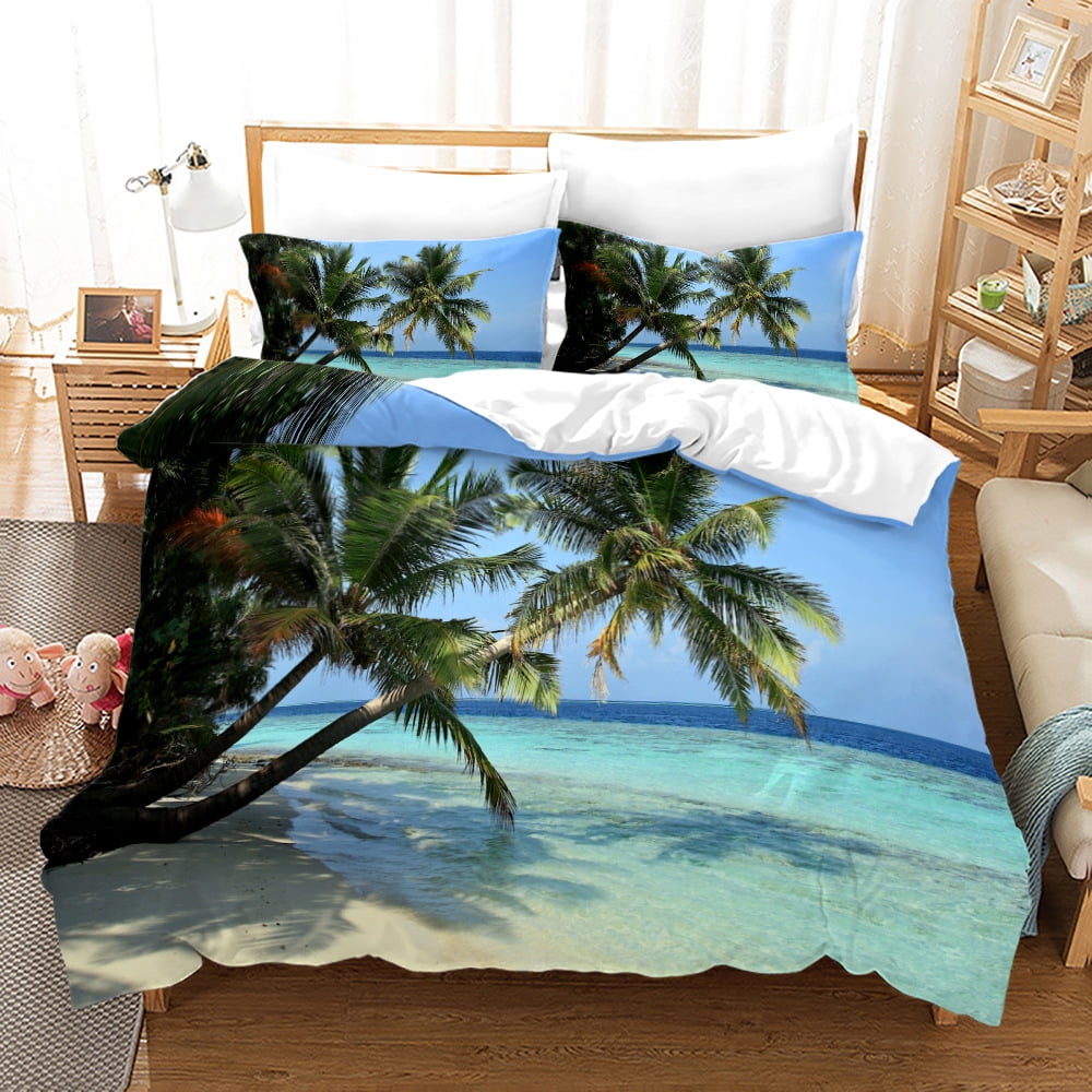 Beach Bedding Sets Queen Coastal Ocean Duvet Cover Set Turquoise Teal Starfish Seashell Marine Life Beach Theme Comforter Cover Set with 2 Pillowcases Walmart
