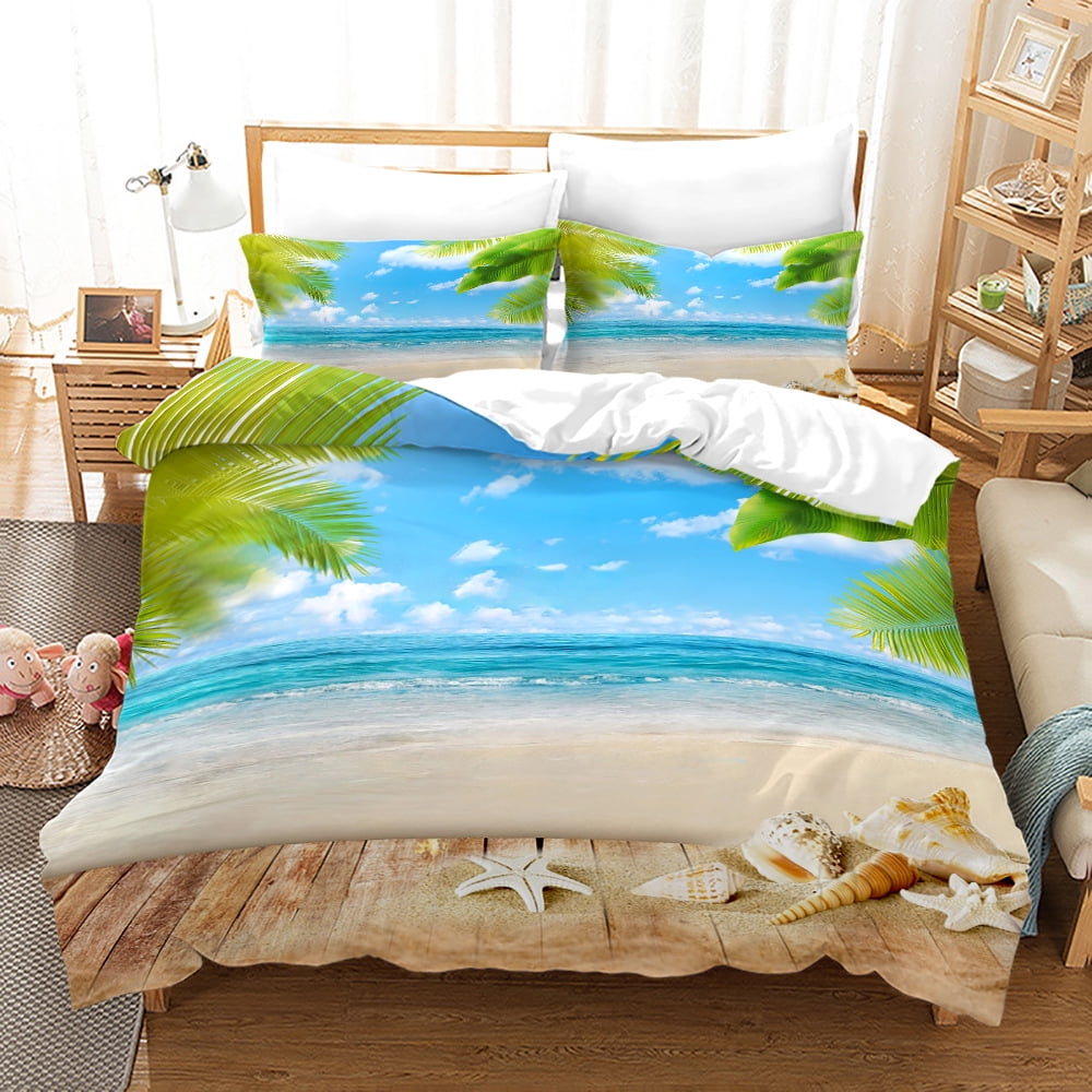 Beach Bedding Sets Queen Coastal Ocean Duvet Cover Set Turquoise Teal Starfish Seashell Marine