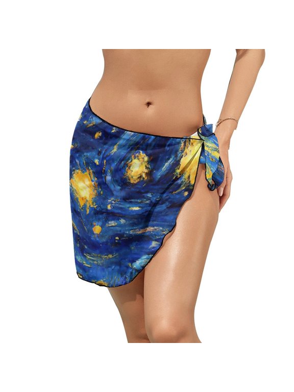 Beach Bikini Chiffon Cover Starry Night Print Cover Up Vincent Van Gogh Chiffon Cover-Ups Women Gra