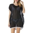 thumbnail image 1 of Beach Bikini Cover up Wrap Women Swimwear V Neck Loose Fit Short Dress with Tassels Boho style Poncho Trim Kaftan Loose Beachwear, 1 of 4