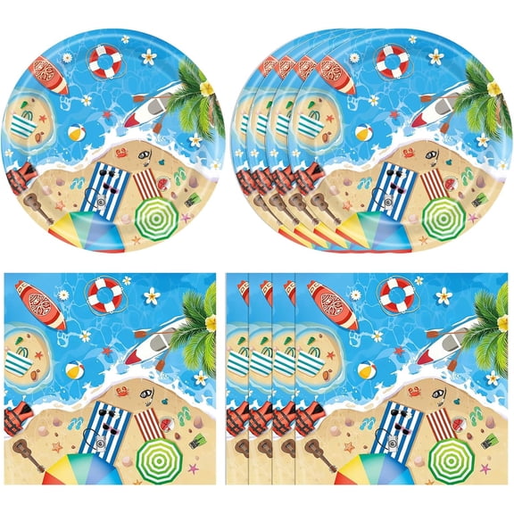 Beach Birthday Party Supplies,40PCS Summer Pool Party Decoration Tableware Set Including 20Pcs Dessert Plates, 20Pcs Luncheon Napkins for Summer Beach Tropical Baby Shower Hawaiian Birthday Decor