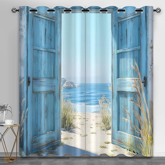 Beach Blackout Curtains, Rustic Barn Door Window Drapes for Bedroom ...