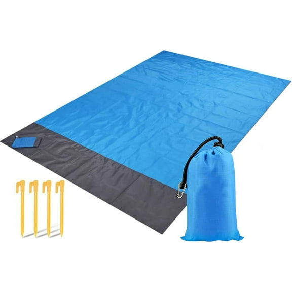 Beach Blanket,79"×55" Picnic Blankets Waterproof Sandproof Oversize Blanket for 4-8 Adults,Portable Waterproof Soft Fast Drying Nylon,Outdoor Blanket for Travel,Camping,Hiking,Blue