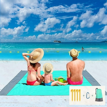 Syenll Beach Blanket, 83" x 78" Sandproof Beach Mat for 4-7 Adults, Lightweight Picnic Blanket for Travel, Camping, Green