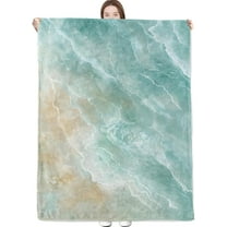 Beach Blanket Coastal Landscape with Soft Wave and Aqua Blue Throw Blankets Lightweight Flannel Ocean Watercolor Throws for Camping Couch Chair Bed Home Decor Gifts for Adults,80x60inch