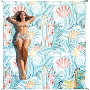 Beach Blanket Oversized Waterproof Sandproof Beach Mat 79" X 83" for 2-8 Adults, Sand Free Mat Quick Drying for Travel, Camping, Hiking with 4 Stakes & 4 Corner Pockets