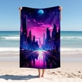 thumbnail image 1 of Beach Blanket ， Pattern with A Future City Perched On A Space Planet's Ice Quick Drying Thick Soft Sand Proof Swimming Bath Travel Picnic Towel, 1 of 1