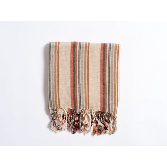 Red Striped Turkish Towel, Beige Linen Cotton Blanket Throw, Soft Beach and Bath Towel