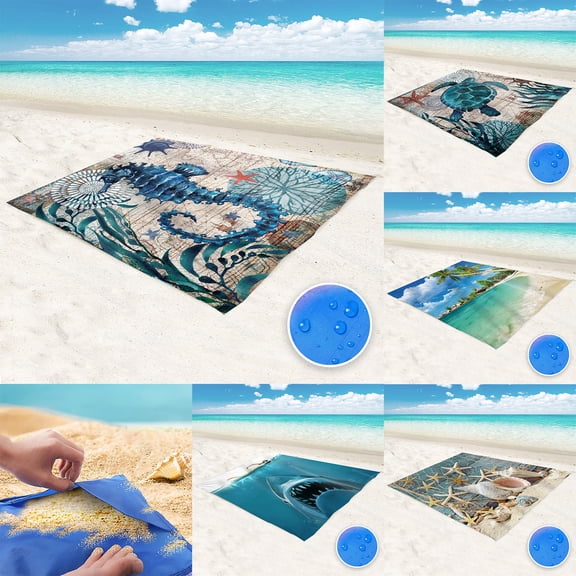 Beach Blanket, Sandproof Beach Mat Waterproof Quick Drying Outdoor Picnic Mat with Sand Pockets for Travel, Camping, Hiking