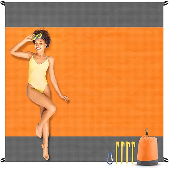 Beach Blanket Sandproof Oversized, 82.68" × 78.74" Extra Large Beach Mat, Portable Picnic Mat for Travel Camping Hiking, Lightweight Beach Essentials Family Water Resistant Mat Nylon 210T