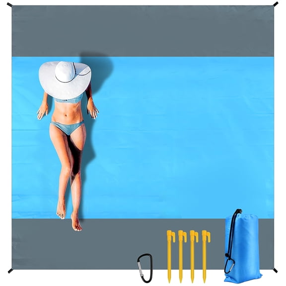 Beach Blanket Sandproof Waterproof Beach Mat 79" x 83" for 5-8 Adults, Lightweight Beach Mat for Camping Travel Festival Hiking