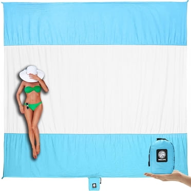 WEKAPO Beach Blanket Sandproof, Extra Large 7x7 FT (1～3 Person), Blue