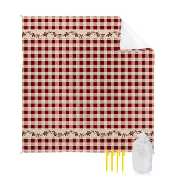 Beach Blanket Waterproof Sandproof Barn Stars Rustic Beach Blankets with Stakes Quick Dry Sand Free Outdoor Picnic Mats Vintage Country Red Plaid Large Beach Mat for Sand Camping Hiking 118"x108"