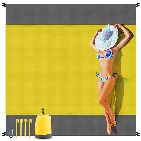 Beach Blanket Waterproof Sandproof Beach Mat 79" X 83" for 2-7 Adults Lightweight Quick Drying Outdoor Picnic Mat Beach Accessories for Travel, Picnic,Camping,Hiking