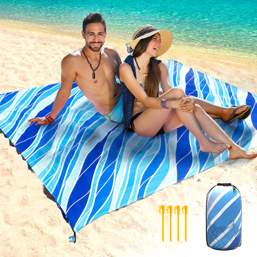 PUCACHI Portable 7-Person Waterproof Sandproof Beach Mat for Outdoor Camping & Picnic (Blue)