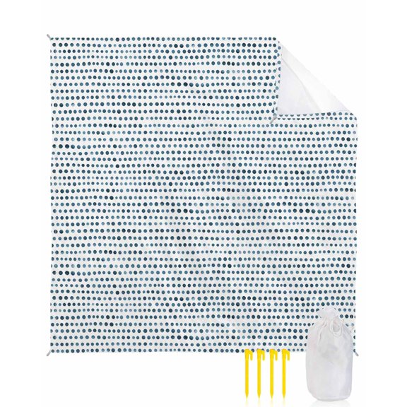 Beach Blanket Waterproof Sandproof Blue Micro Dots Beach Blankets with Stakes Quick Dry Sand Free Outdoor Picnic Mats Modern Abstract Linear Rows Large Beach Mat for Sand Camping Hiking 83"x79"