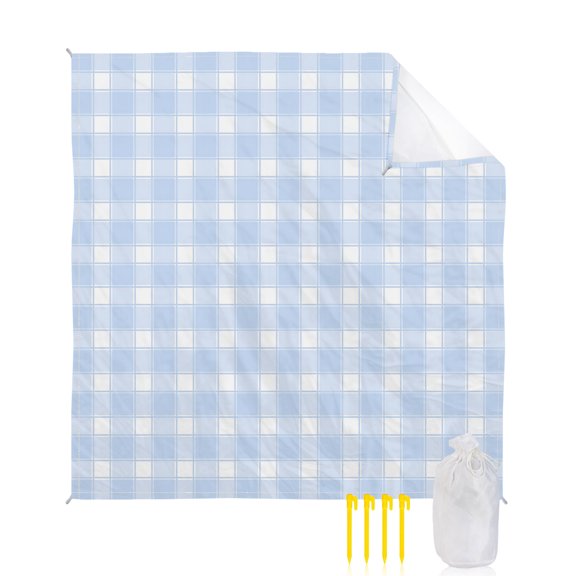Beach Blanket Waterproof Sandproof Buffalo Plaid Beach Blankets with Stakes Quick Dry Sand Free Outdoor Picnic Mats Blue Classic Checked Large Beach Mat for Sand Camping Hiking Travel 118"x108"