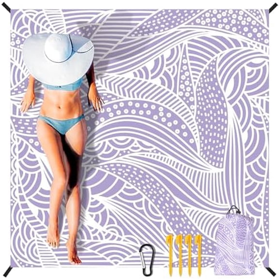 Beach Blanket Waterproof Sandproof Extra Large Beach Mat 79" X 83"/120"x108"for 1-8 Adults Quick Drying Durable Outdoor Picnic Mat for Beach Travel Camping Hiking