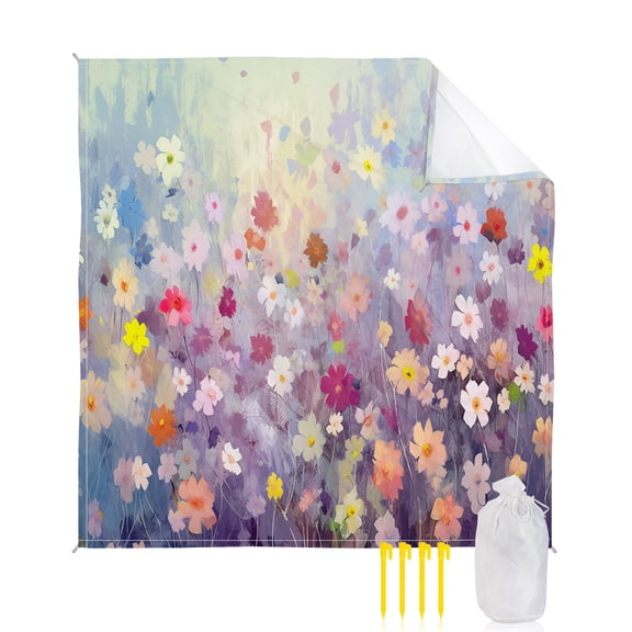 Beach Blanket Waterproof Sandproof Full Abstract Plant Beach Blankets with Stakes Quick Dry Sand Free Outdoor Picnic Mats Blue Daisy Spring Cute Flowers Large Beach Mat for Sand Camping 83"x79"