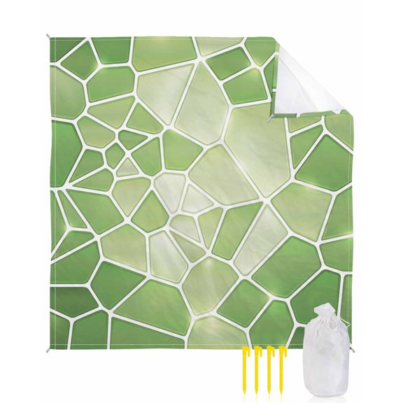 Beach Blanket Waterproof Sandproof Greenceramic Tiles Beach Blankets with Stakes Quick Dry Sand Free Outdoor Picnic Mats Abstract Art Puzzles Structure Large Beach Mat for Sand Camping 118"x108"