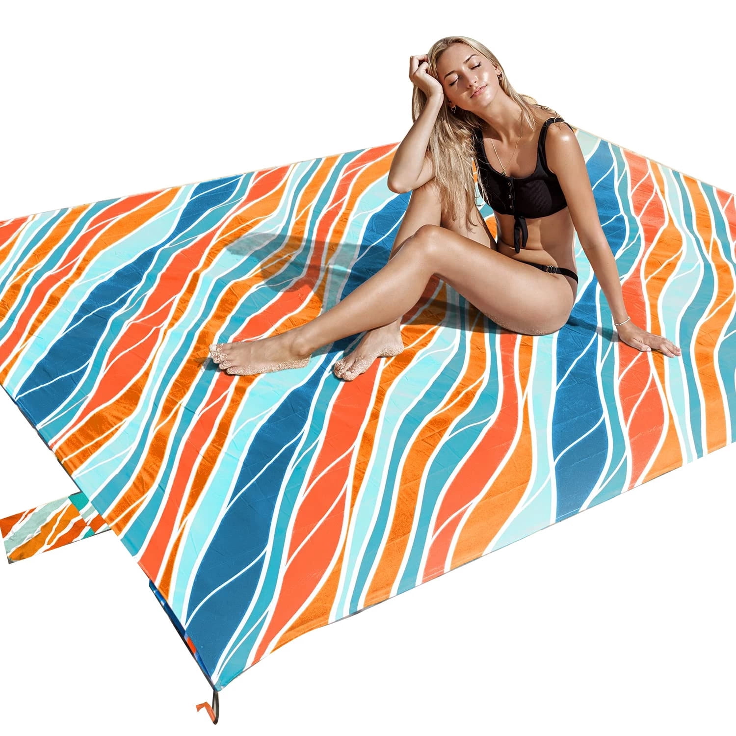 Beach Blanket Waterproof Sandproof Large 210*200CM Sand Free Oversized Sandless Picnic Mat Water Proof Packable Lightweight Blanket for Beach Camping Hiking Travel(multicolored)