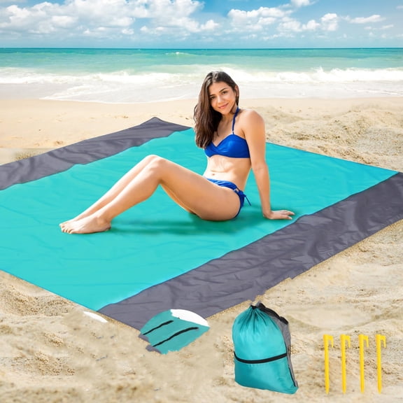 Beach Blanket Waterproof Sandproof,Large Oversized Sand Free Beach Mat,Portable Picnic Mat for Travel Camping Hiking Picnic,Lightweight & Durable Family Water Resistant Mat(Green)