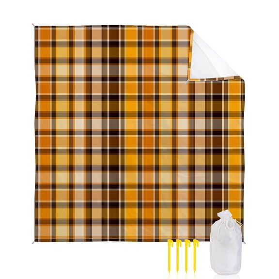 Beach Blanket Waterproof Sandproof Orange Yellow Buffalo Plaid Beach Blankets with Stakes Quick Dry Sand Free Outdoor Picnic Mats Classic Check Large Beach Mat for Sand Camping Hiking Travel 83"x79"