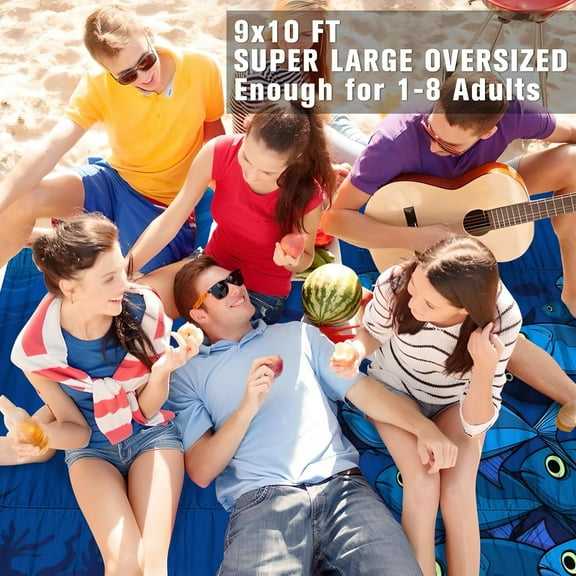 Beach Blanket Waterproof Sandproof Oversized Beach Mat 9''X 10'' Lightweight & Compact Beach Blankets Quick Dry