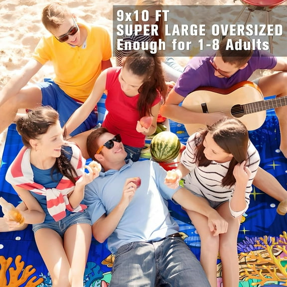 Beach Blanket Waterproof Sandproof Oversized Beach Mat 9''X 10'' Lightweight & Compact Beach Blankets Quick Dry