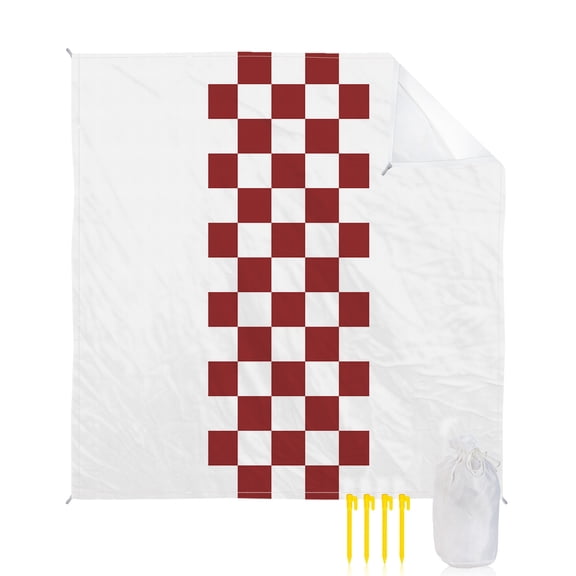 Beach Blanket Waterproof Sandproof Red Check Plaid Beach Blankets with Stakes Quick Dry Sand Free Outdoor Picnic Mats Buffalo Farmhouse Style Pattern Large Beach Mat for Sand Camping 118"x108"