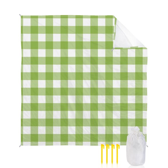 Beach Blanket Waterproof Sandproof Sage Green Buffalo Check Plaid Beach Blankets with Stakes Quick Dry Sand Free Outdoor Picnic Mats Farmhouse Style Large Beach Mat for Sand Camping Hiking 83"x79"