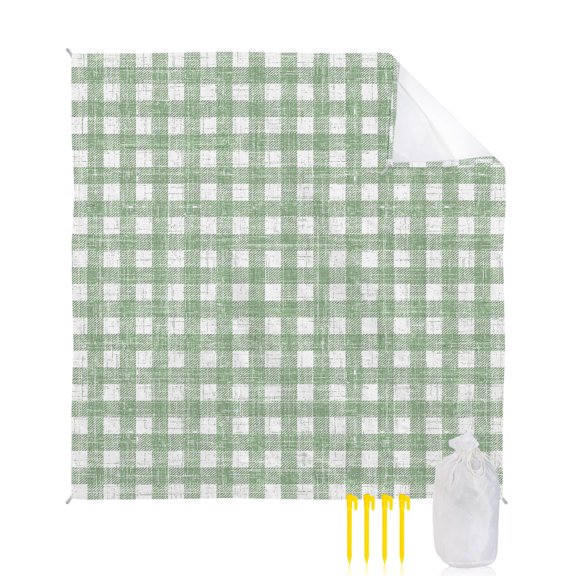 Beach Blanket Waterproof Sandproof Sage Green Buffalo Plaid Beach Blankets with Stakes Quick Dry Sand Free Outdoor Picnic Mats Classic Checked Stripes Large Beach Mat for Sand Camping 118"x108"