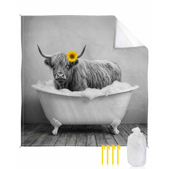 Beach Blanket Waterproof Sandproof Yak Shower on Bathtub Beach Blankets with Stakes Quick Dry Sand Free Outdoor Picnic Mats Sunflower Funny Animal Large Beach Mat for Sand Camping Hiking 83"x79"