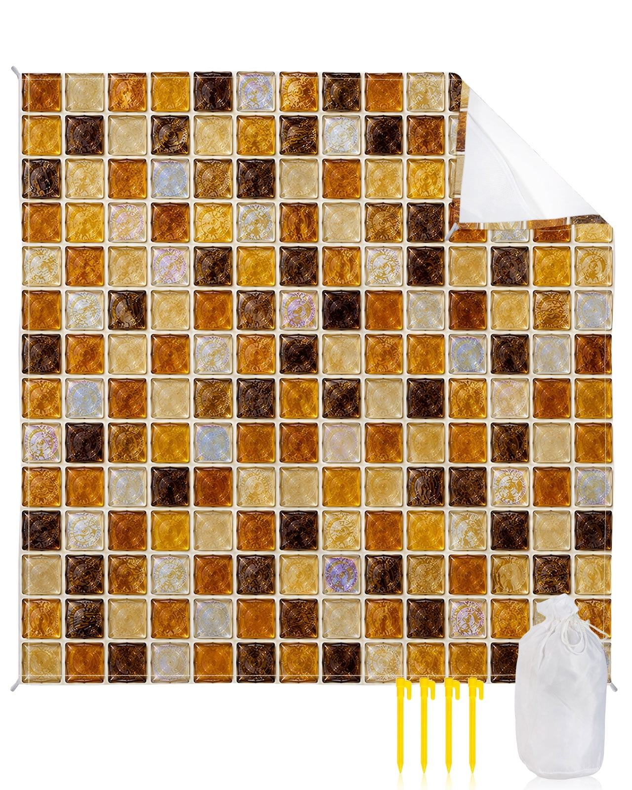 Beach Blanket Waterproof Sandproof Yellow Square Mosaic Beach Blankets ...