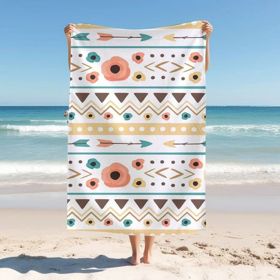 Beach Blanket with Hand Drawn Boho Pattern , Quick Drying Swimming Towel, Thick Soft Sand Resistant Beach Swimming Bath Travel Picnic Camping Towel