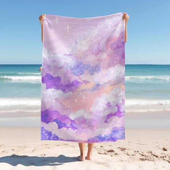 Beach Blanket with Pink and purple tie-dye cloud dreamy Pattern , Bath Towel Machine Washnable , Perfect for Sports Swimming Camping Fitness