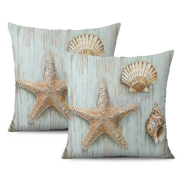 Beach Bliss for Your Home: Set of 2 Nautical Coastal 20x20 inch Throw Pillows with Ocean Coral, Seashell, Starfish Design.