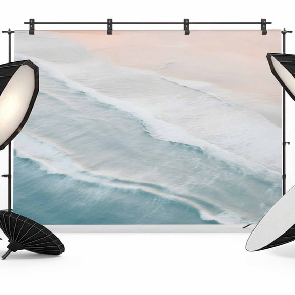 Beach Blue Backdrop for Photoshoot,Photography Photo Studio Background Wall Backdrop,Gradient Ocean Waves Seashore Sunset Back Drop Banner Panel for Portraits Wedding Live Streaming Decor 12x8Ft