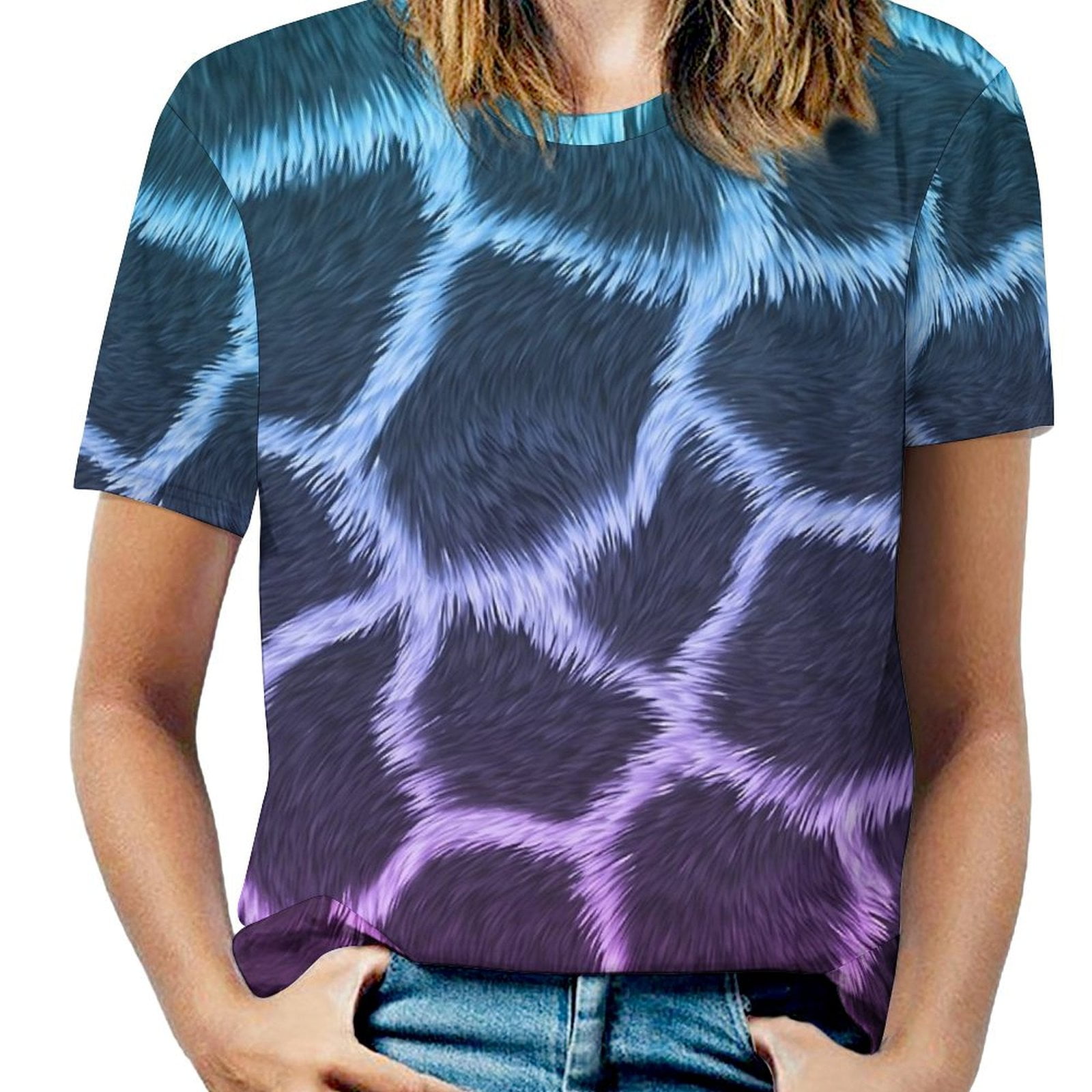 Bayhug 100% Cotton Half Sleeves Tee Wildlife Animals Print- Pink Blue & Yellow