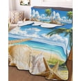 thumbnail image 1 of Beach Blue King Size Down Alternative Comforter, Lightweight Comforter Quilt Bedding Set with Pillow Shams Starfish Palm Tree Shell Sandy Beach All Seasons Bed Comforter Duvet Insert 96"x106", 1 of 7