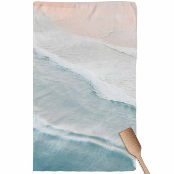 Beach Blue Kitchen Towel Dish Cloths Set of 1, Microfiber Soft Kitchen Hand Towels, Gradient Ocean Waves Seashore Sunset Absorbent Quick Drying Dishcloths 18 x 28 Inches
