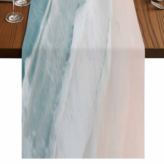 Beach Blue Short Table Runner 36 Inches Long,Gradient Ocean Waves Seashore Sunset Cotton Linen Table Runners Dresser Scarves,Fabric Tabletop Scarf Furniture Cover for Home Dinner Party Decor 13"x36"