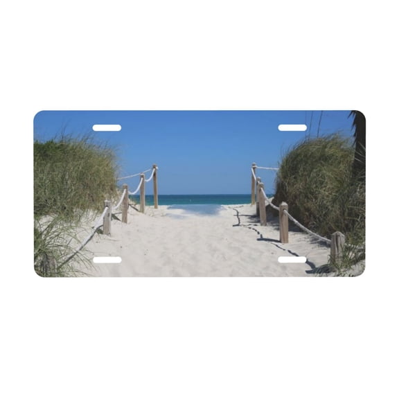 Beach Blue Sky License Plate with 4 Holes,Novelty Aluminum Metal Car Plate Vanity Tag Decorative Car Front Accessories for Women Men,6x12 Inches