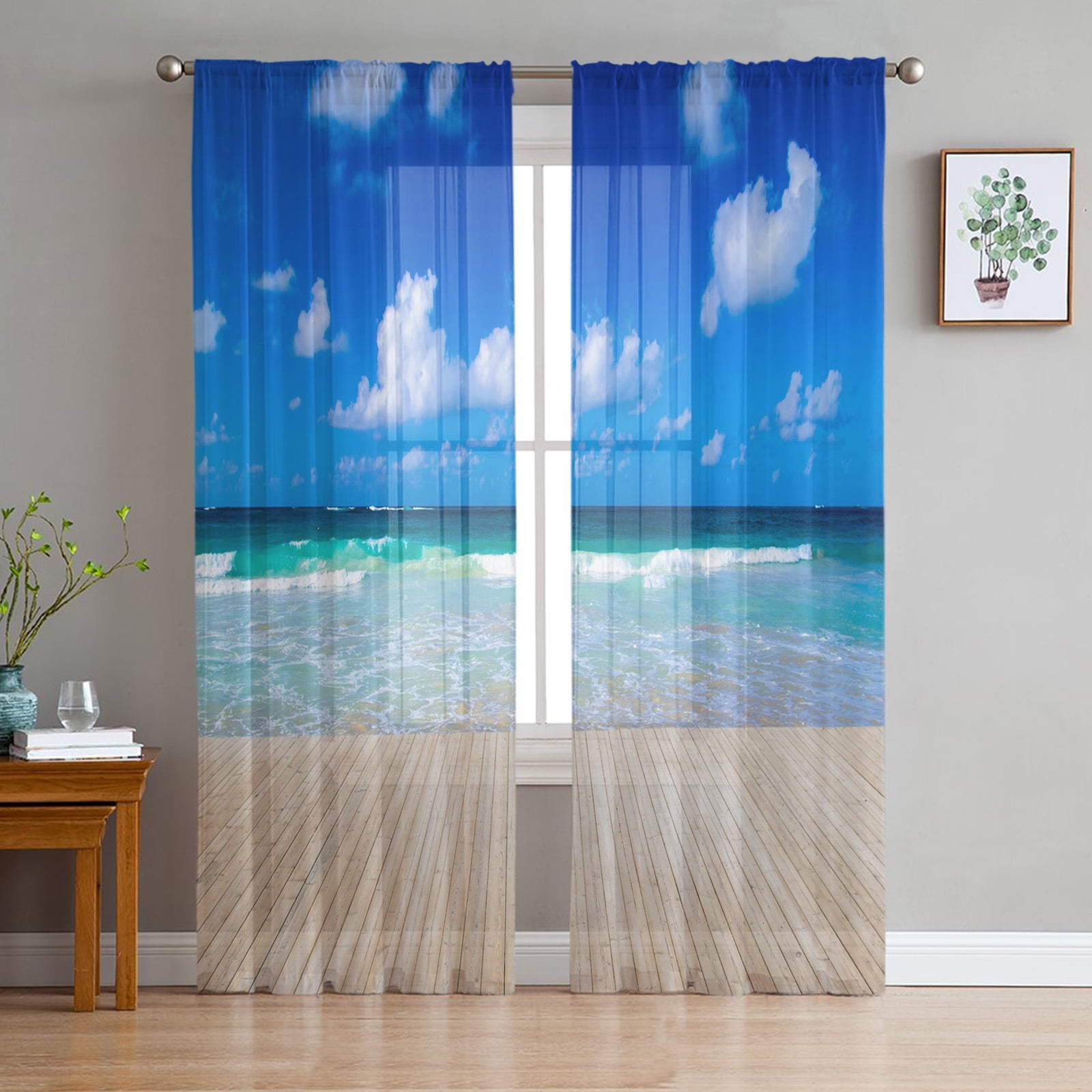 Beach Blue Sky White Clouds Window Treatment Tulle Modern Sheer