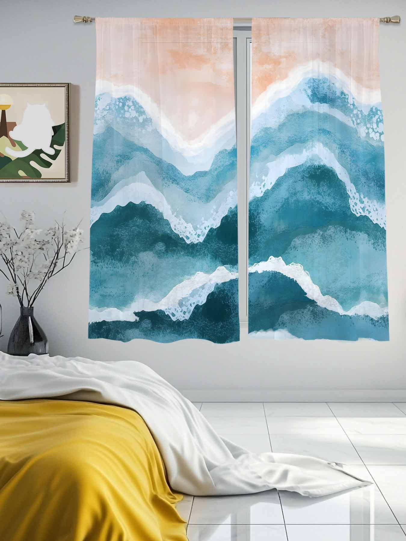Beach Blue Water Ripple Sheer Curtains 2 Panels Set Abstract Waves ...
