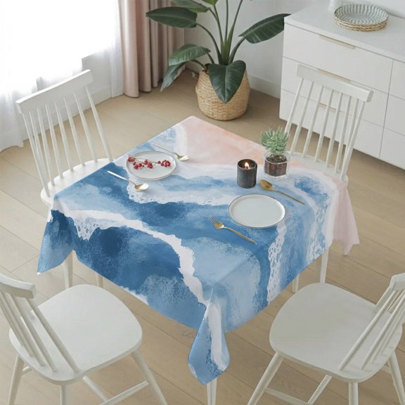 Beach Blue Waves Gradient Water Ripple Table Cloth 54x54in, Waterproof Square Tablecloth Wipeable Tablecloths Abstract Geometric Style Table Covers for Dining Tables Party Indoor Outdoor