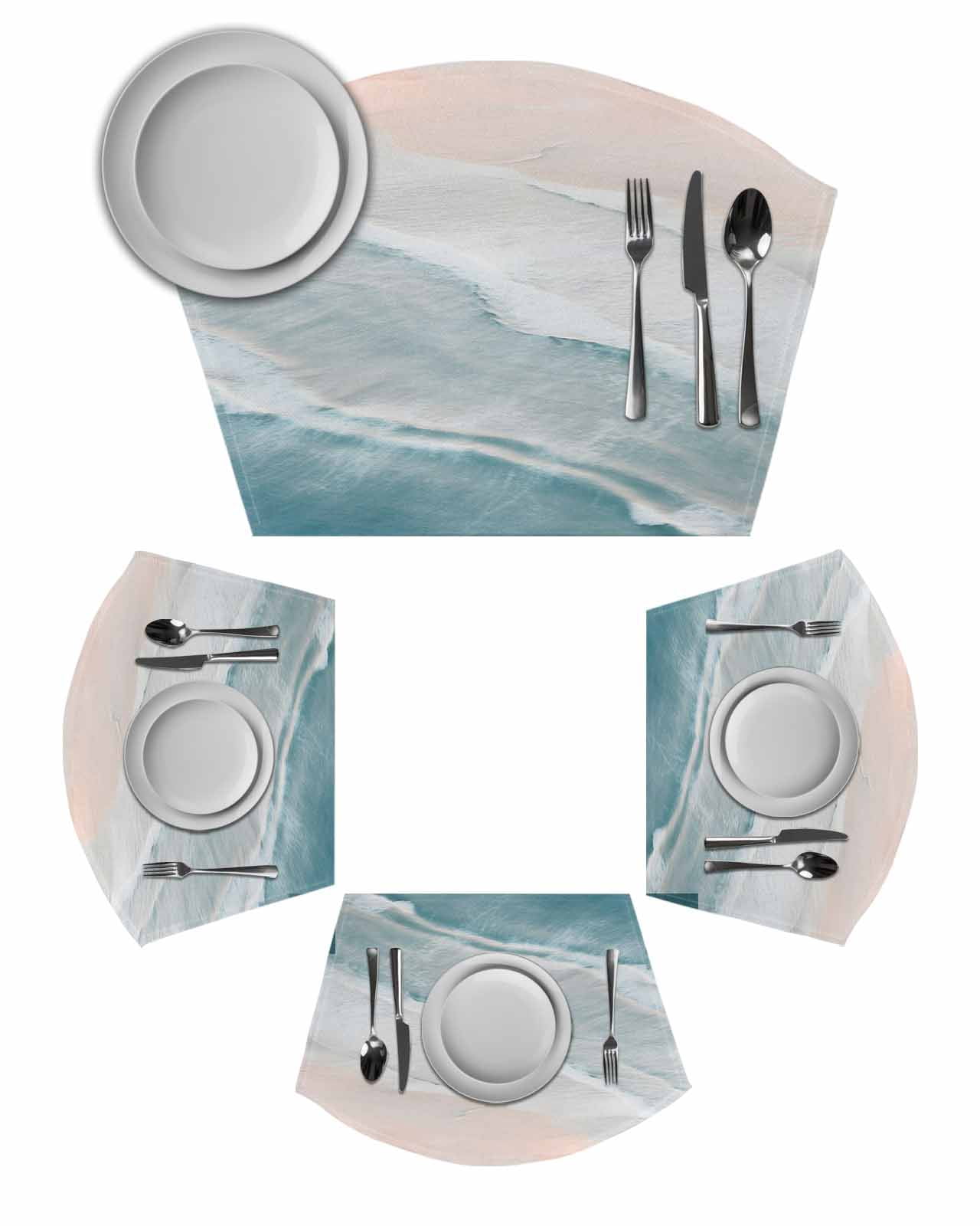 Beach Blue Wedge Shaped Placemats Set of 4, Cotton Linen Fan Place Mats ...
