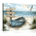 thumbnail image 1 of Beach Boat Canvas Wall Art Seagull Canvas Poster Coastal Boat Pictures Farmhouse Sea Bird Ship on Beach Painting Coastal Ship Prints for Living Room Bathroom Wall Framed 8X10 inch, 1 of 6