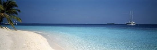 Beach & Boat Scene The Maldives Canvas Art - Panoramic Images (36 x 12)