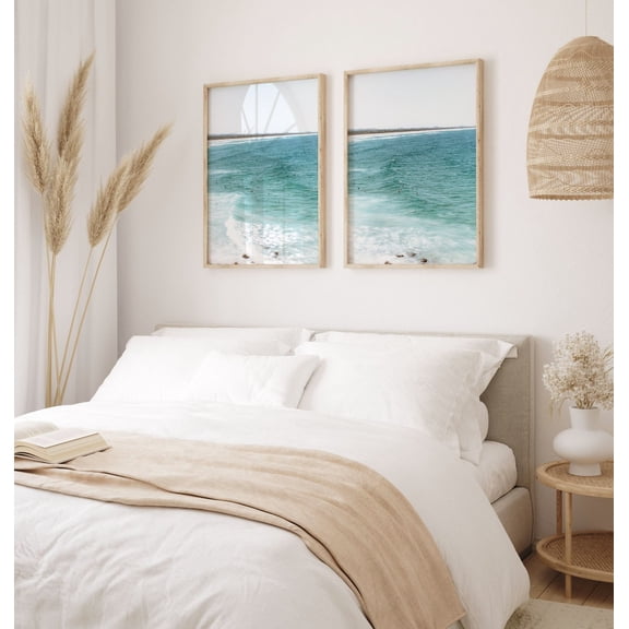 Beach Boho Neutral Surfboard Ocean Waves Surfing Surf Set 2 Stretched Canvas 16x24